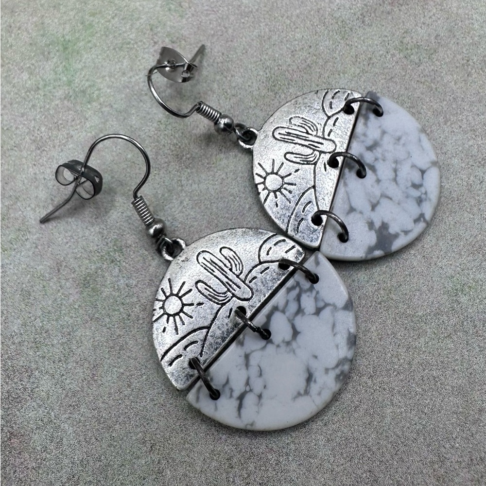 Southwestern Silver & White Howlite Drop Earrings